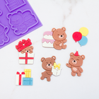 Party bear silicone mold with festive hat and balloon