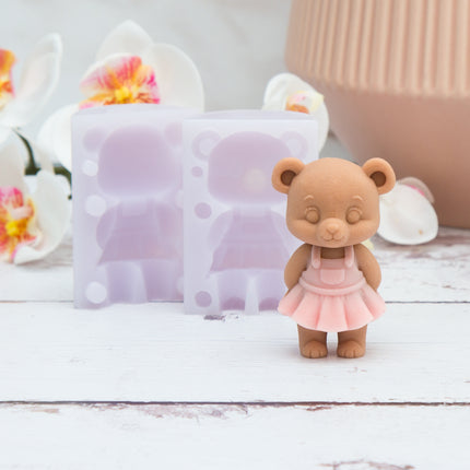 3D Teddy Bear Girl with Dress Silicone Mold