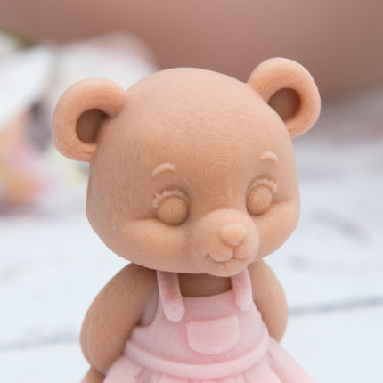 3D Teddy Bear Girl with Dress Silicone Mold
