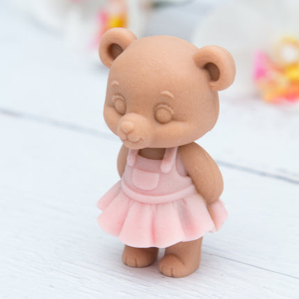 3D Teddy Bear Girl with Dress Silicone Mold