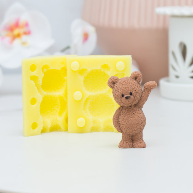 3D fuzzy bear silicone mold with raised paw