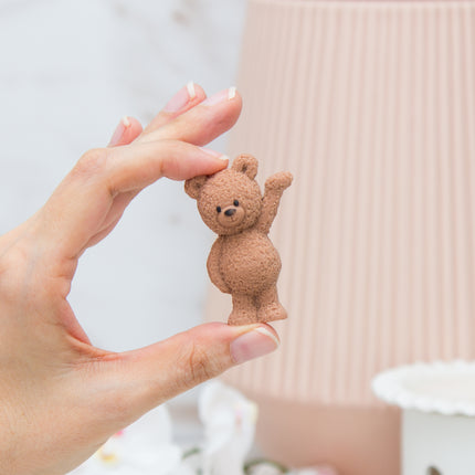 Chocolate 3D fuzzy bear topper made with silicone mold size