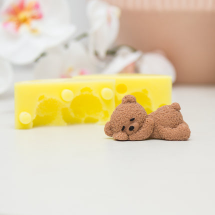 3D sleeping fuzzy bear silicone mold