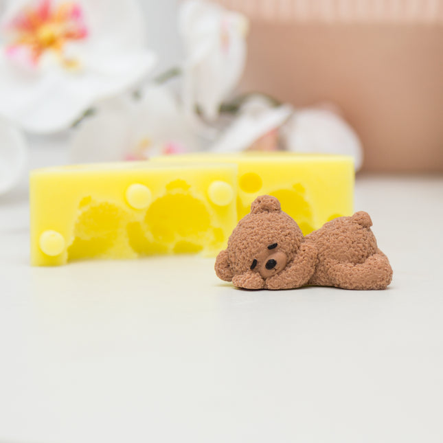 3D sleeping fuzzy bear silicone mold