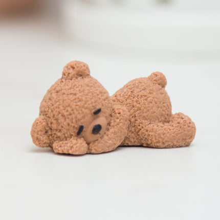 Chocolate 3D sleeping fuzzy bear topper made with silicone mold side