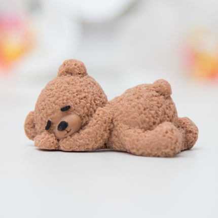 3D sleeping fuzzy bear fondant cake topper made with silicone mold
