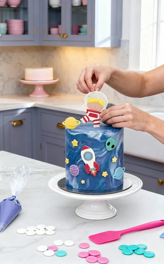 Baker using astronaut chocolate molds