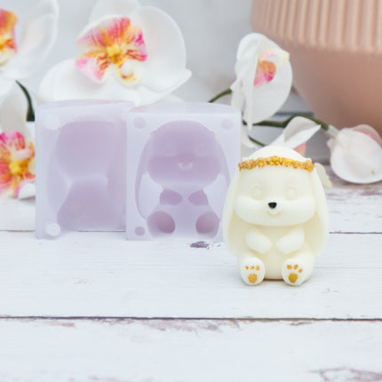 3D Sitting Bunny with Flower Crown Silicone Mold