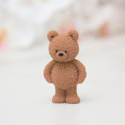 detailed fondant 3D standing fuzzy bear topper made with silicone mold 