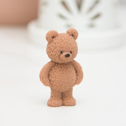 Chocolate 3D standing fuzzy bear topper made with silicone mold side