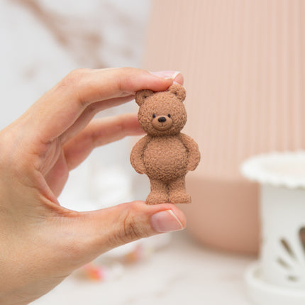 fondant 3D standing fuzzy bear topper made with silicone mold 