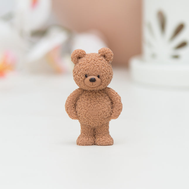 3D standing fuzzy bear cake topper made with silicone mold