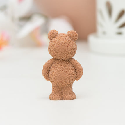 Chocolate 3D standing fuzzy bear topper made with silicone mold back